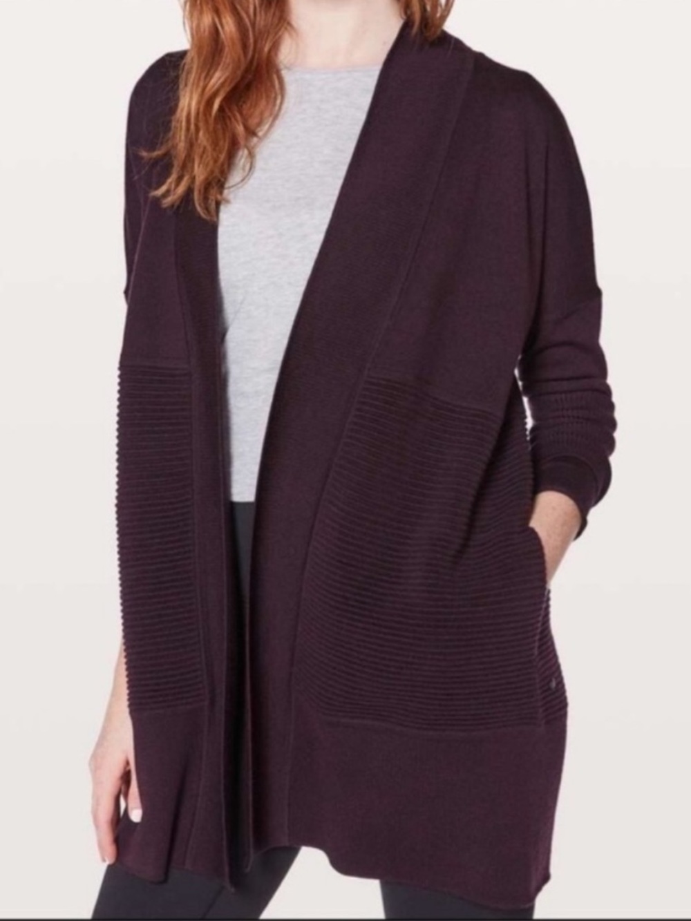 lululemon Sit In Lotus Wrap Two Plum Cardigan 100% Merino Wool Size 12 NWOT